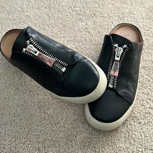 Black Leather Slip-On Sneakers